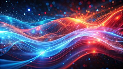 Fototapeta premium Abstract Wave Composition Red and Blue Energy Flow, Glowing Particles Background, Digital Art, Abstract Background, energy, waves, light