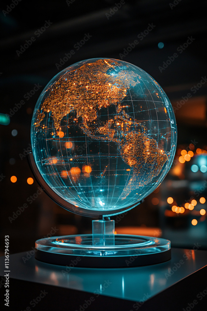 Poster a cyber geography globe icon glowing with mapping data, symbolizing online geography platforms, digi