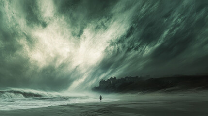 Fototapeta premium The sky is partially obscured, blending with the sandy winds for a surreal visual effect.