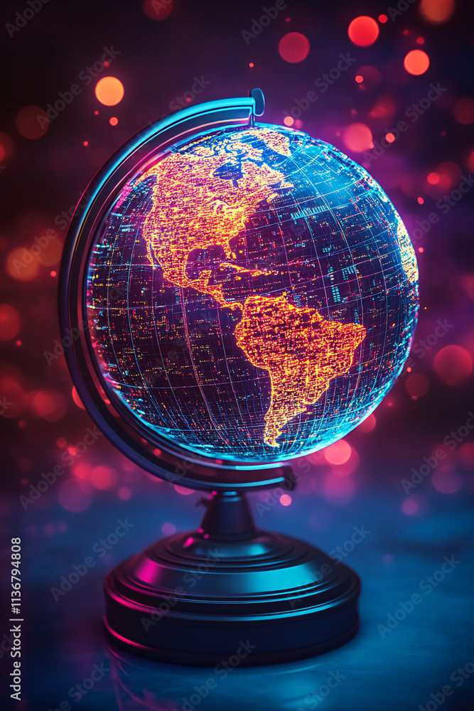 Poster a cyber geography globe icon glowing with mapping data, symbolizing online geography platforms, digi