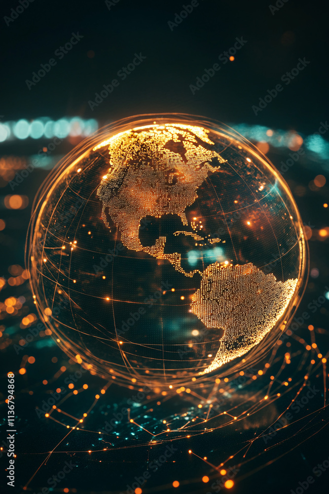 Poster a cyber geography globe icon glowing with mapping data, symbolizing online geography platforms, digi