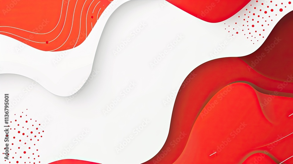 Aufkleber abstract red and white wave design with smooth curves and dotted patterns.