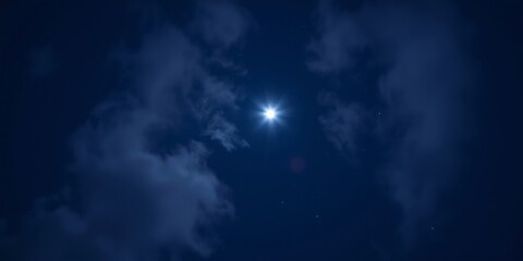 Obraz premium Serene Night Sky with a Bright Moon Illuminating Soft Clouds