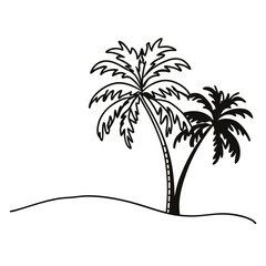 Tropical Palm Trees with Moon Vector Illustration