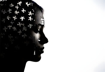 human head silhouette made from puzzle pieces, isolated on a pure background