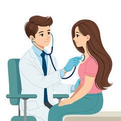 male doctor examining female patient with stethoscope. medicine vector illustration, vector cartoon style