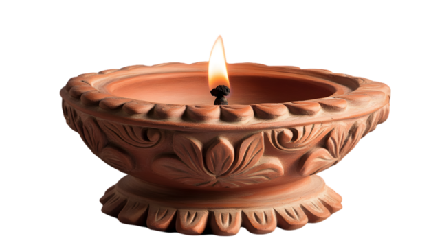 Illuminated Terracotta Oil Lamp  Ornate Design  Clay Candle Holder  Festive  Spiritual  Re