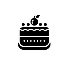 Cake Icon: A simple yet elegant black and white icon of a delicious cake with a cherry on top, perfect for websites, apps, and social media.  