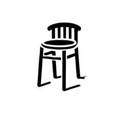 Simple Elegance: A minimalist black and white illustration of a chair, showcasing its graceful curves and sturdy construction. Perfect for design projects, website backgrounds.