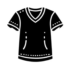 Simple V-Neck T-Shirt Icon: A classic v-neck t-shirt icon in a simple, bold black silhouette. Perfect for illustrating clothing, fashion, or apparel concepts.  