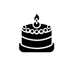Birthday Cake Icon: A simple yet elegant black and white icon of a birthday cake with a single lit candle. Perfect for websites, apps, or celebratory designs. 