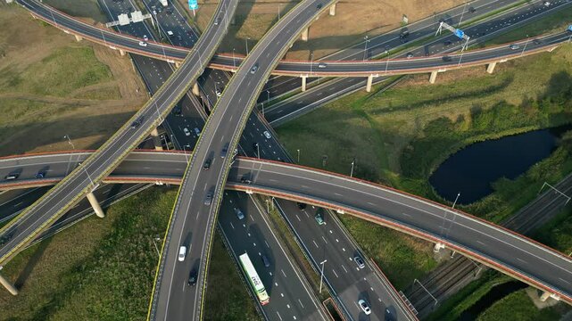 Stationary footage of a cloverleaf interchange highway, The Haque, Holland.
