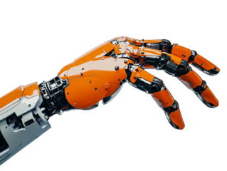 A robot hand, isolated on a transparent background, perfect for technology, robotics, or futuristic-themed designs.