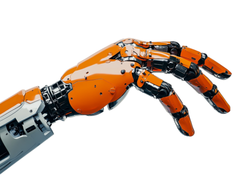 A robot hand, isolated on a transparent background, perfect for technology, robotics, or futuristic-themed designs.