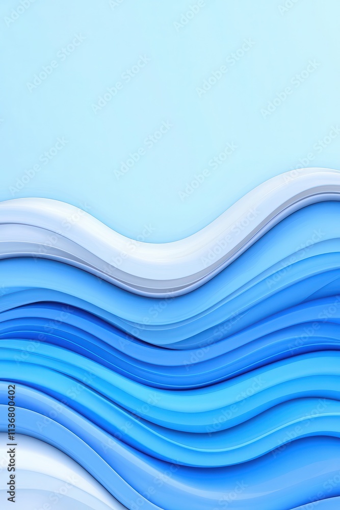 Poster a calming abstract image featuring layered waves of varying shades of blue, creating a serene and tr