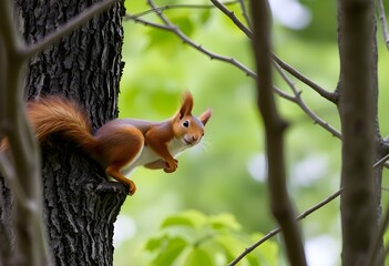 Fototapeta premium A close up of a Red Squirrel in a tree