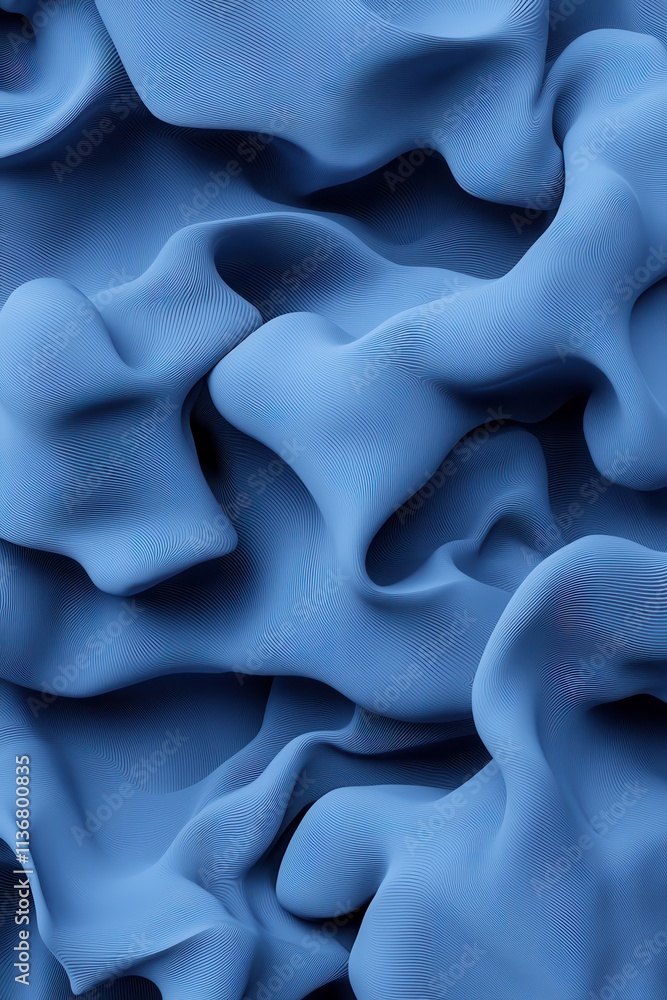 Poster a mesmerizing abstract texture showcasing flowing waves of deep blue fabric, creating a sense of dep