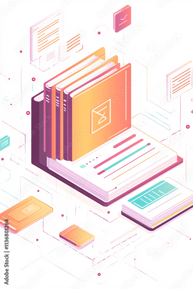 Poster a cyber library card icon surrounded by reading data, symbolizing online library access platforms, d