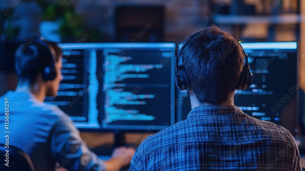 Poster programmers working late in the office