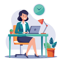 3D work girl laptop table business