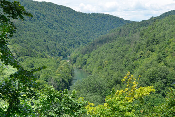 View of the Kupa River from a lookout near the castle in Severin na Kupi, Croatia