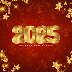 Happy new year 2025 greeting card with stylish golden text