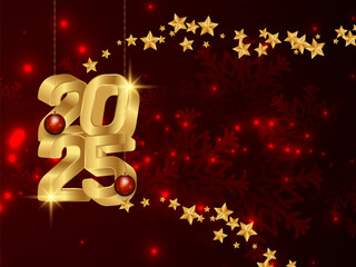 Decorative Happy new year 2025 greeting card with golden text