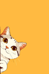 Obraz premium Adorable Cat Peeking - Cute Phone Wallpaper | Yellow Background