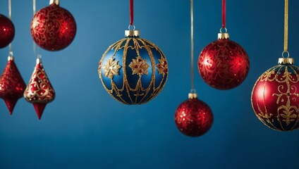 christmas balls ornaments on blue background