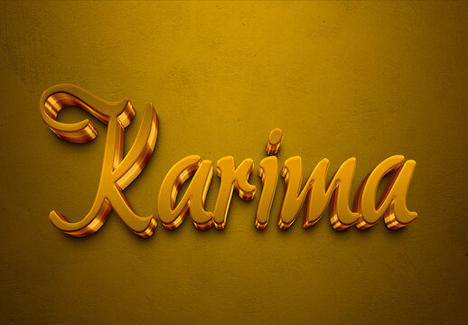 Golden 3D editable text effect of Arabic name Karima.