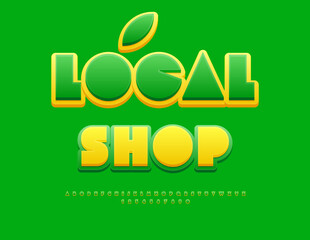 Vector business logo Local Shop. Big abstract Font. Bright unique Alphabet Letters and Numbers set