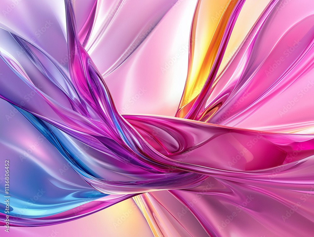 Poster complex abstract topology featuring opal and ruby elements with translucent and iridescent textures,