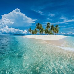 Deserted island with beach in Philippine Sea.