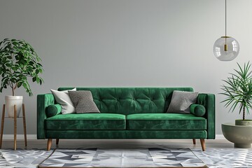 Green sofa in modern living room. mock up