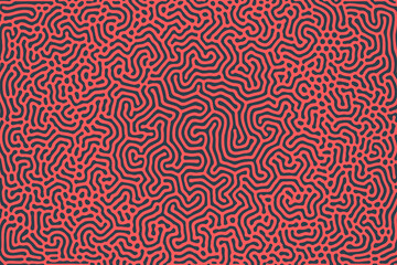 Trance Music Mushroom Psychedelic Trip Concept Vector Red Black Abstract Background. Intricate Ornamental Structure Like Maze Graphics Classy Abstraction. Contemporary Fractal Exotic Art Illustration