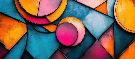 Fototapeta premium Abstract geometric art with vibrant colors and textured shapes.