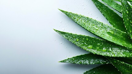 Obraz premium Aloe vera plant with water droplets on a white background