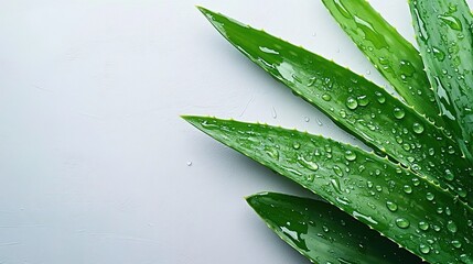 Aloe vera plant with water droplets on a white background