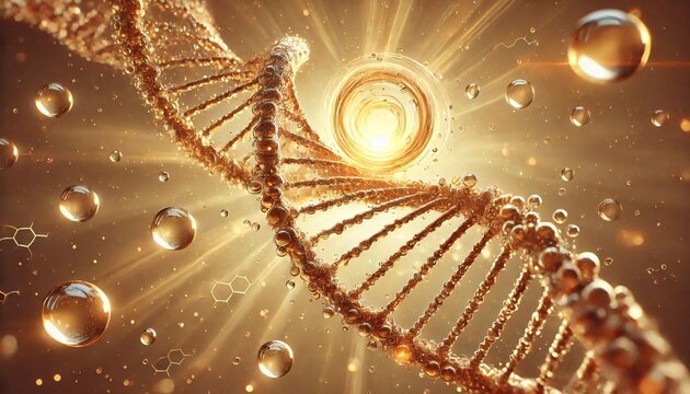 Spiral of DNA double helix or Collagen and Elastin with shiny light bokeh on beautiful background for science and beauty product concept. - Powered by Adobe