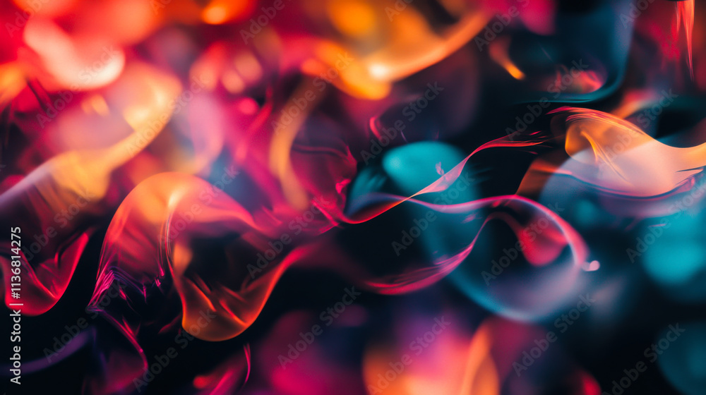 Poster colorful abstract patterns of swirling smoke create an mesmerizing visual display in a dark backgrou