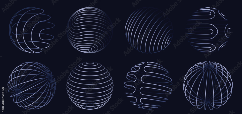 Poster sphere 3d wireframe lines. abstract glowing digital globe designs with geometric curved line pattern