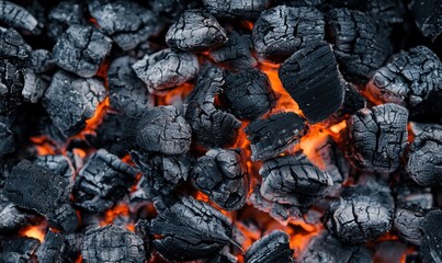A detailed view of charcoal pieces glowing with warmth, illustrating the raw energy of a blazing fire.