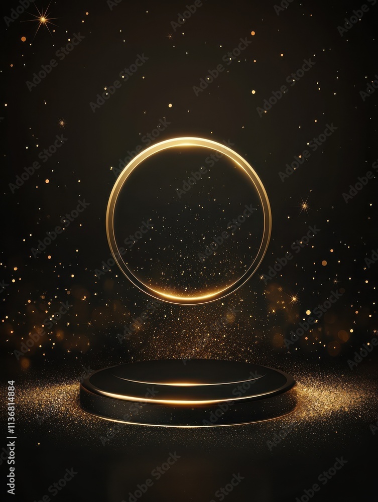 Poster abstract luxury gold background with bokeh light with star glitter and circle blinking with copy spa