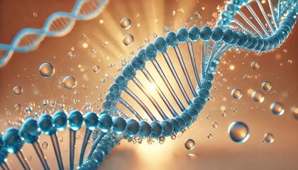 Spiral of DNA double helix or Collagen and Elastin with shiny light bokeh on beautiful background for science and beauty product concept.