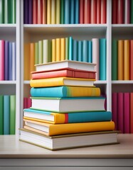 Generated image  A stack of colorful children's books on a bookshelf