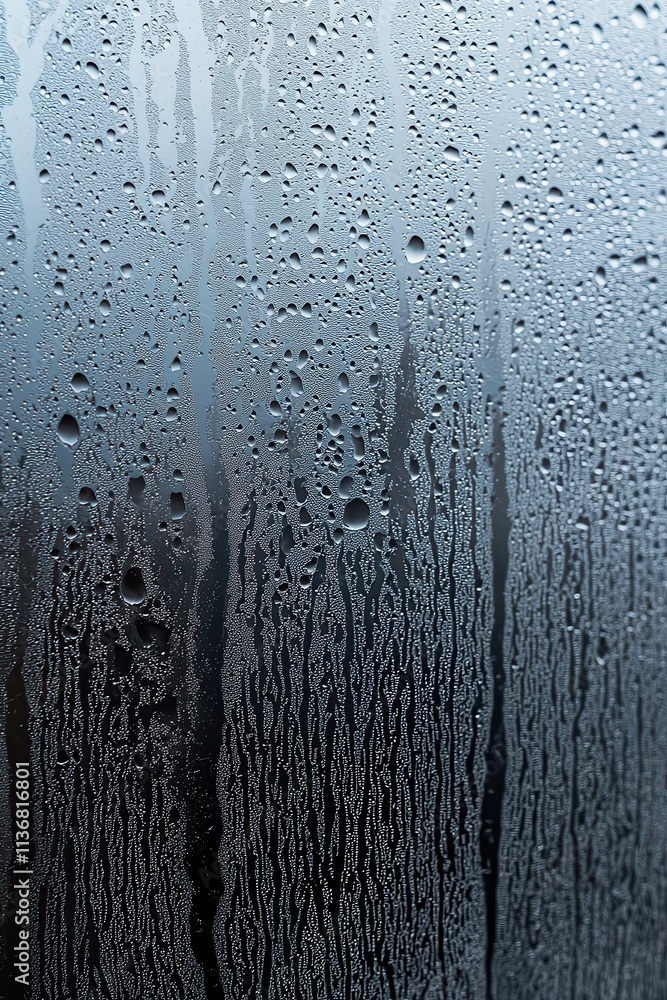 Poster close-up of condensation on a glass surface, creating a serene and abstract pattern.