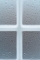 A close-up view of condensation forming on a frosted surface, with droplets creating a textured pattern.