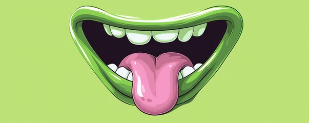Playful cartoon green mouth with tongue sticking out in humorous style