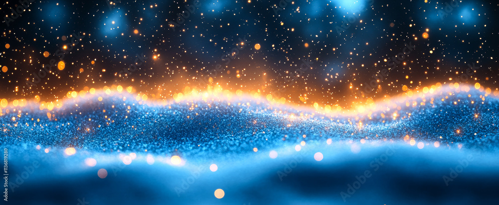 Poster sparkling waves of light in a cosmic landscape. a vibrant display of glowing waves and colorful part