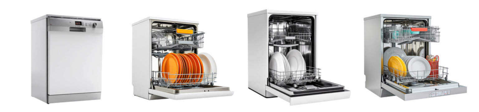 Modern Stainless Steel Dishwashers: Sleek Kitchen Appliances with Energy-Efficient and Spacious Designs for Home Cleaning Needs PNG Icon on transparent background